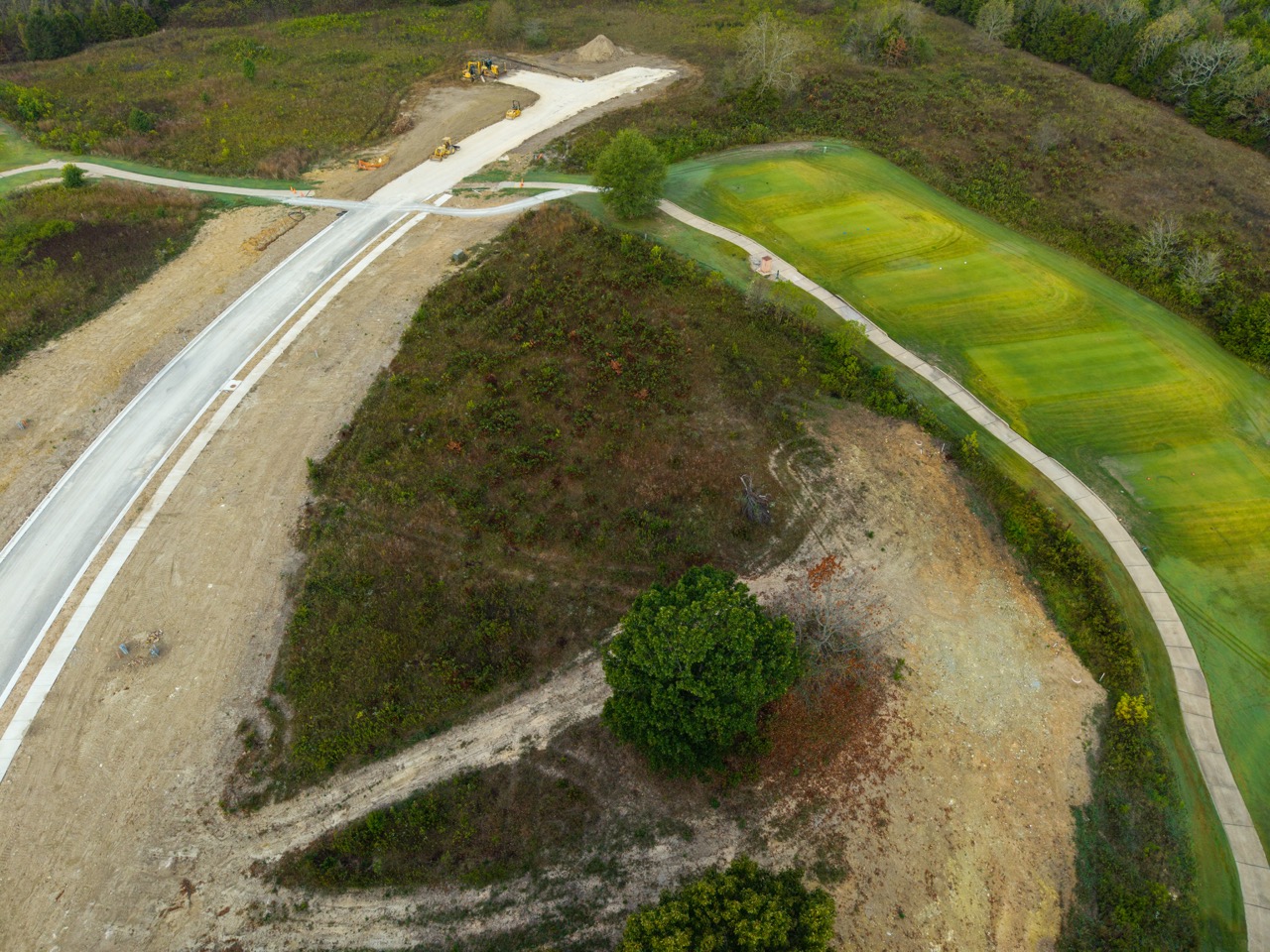 Aerial view of intersecting road construction site