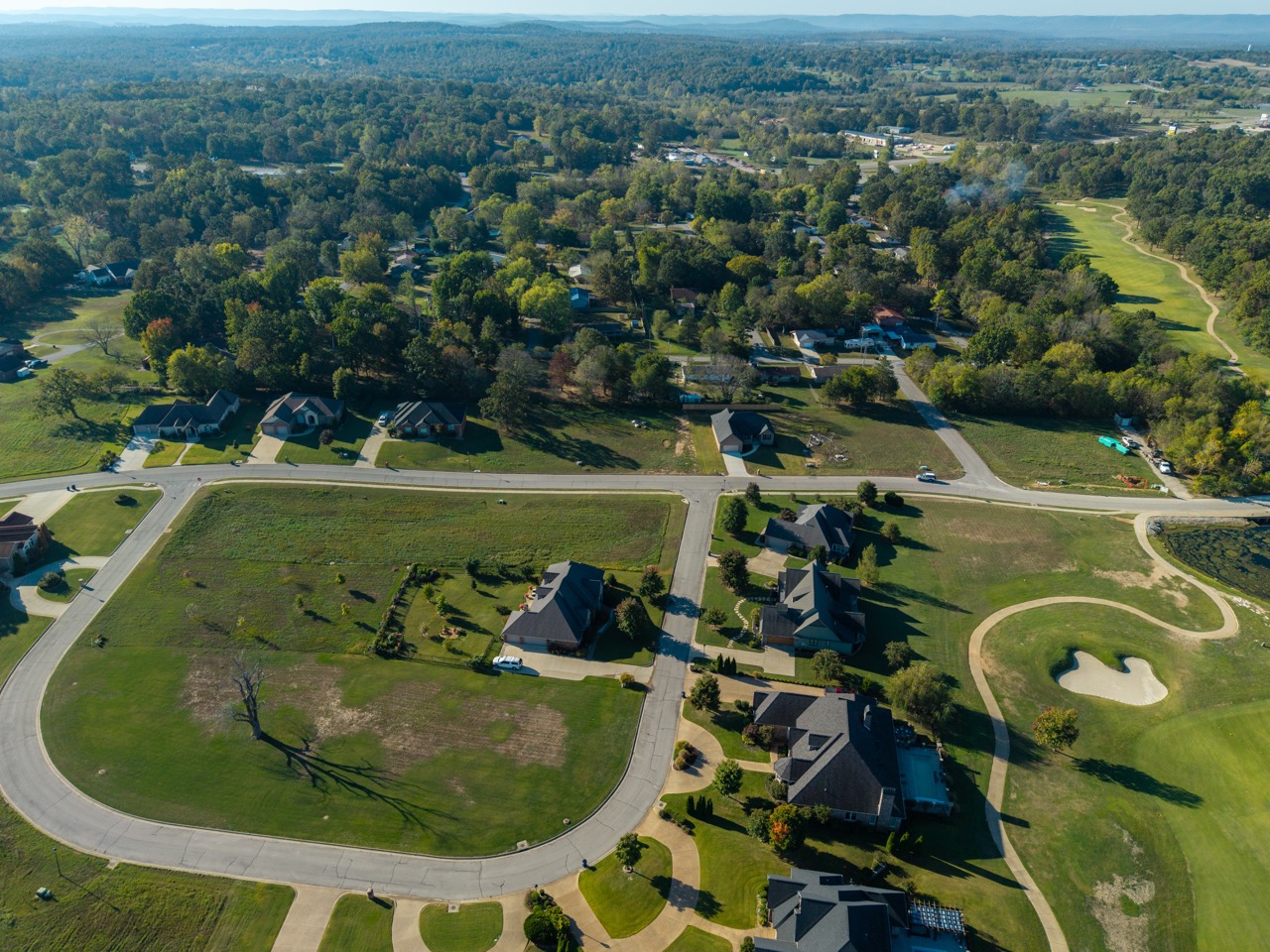 Aerial view of residential neighborhood with curving streets