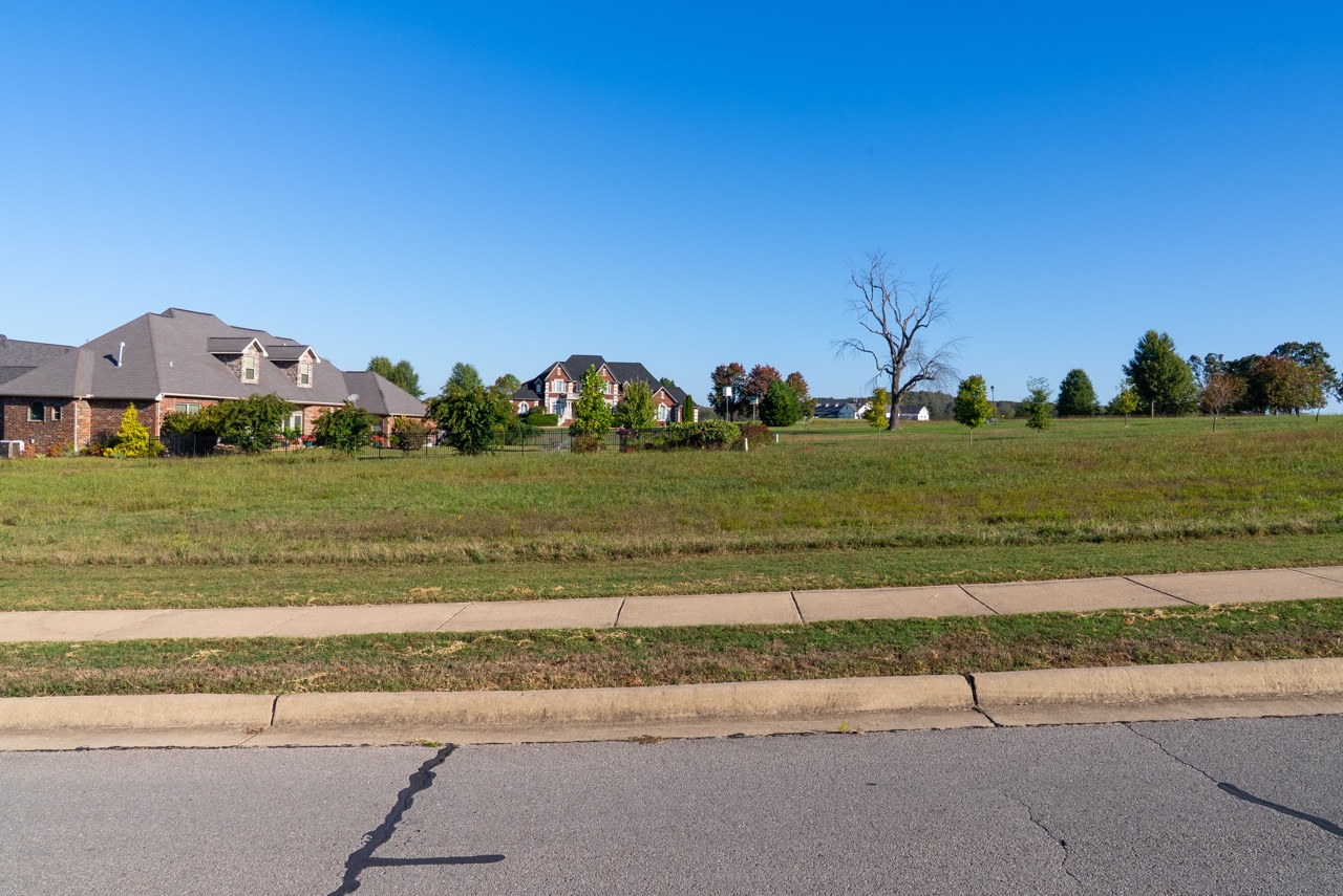 Suburban houses along grassy field