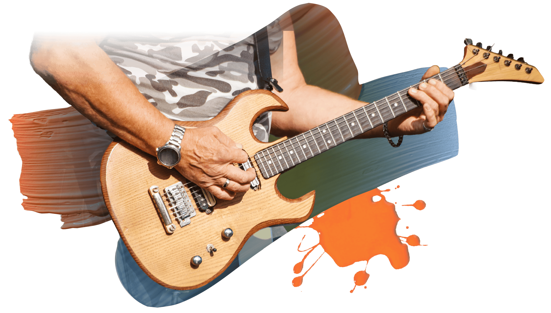 Electric guitar with natural wood finish