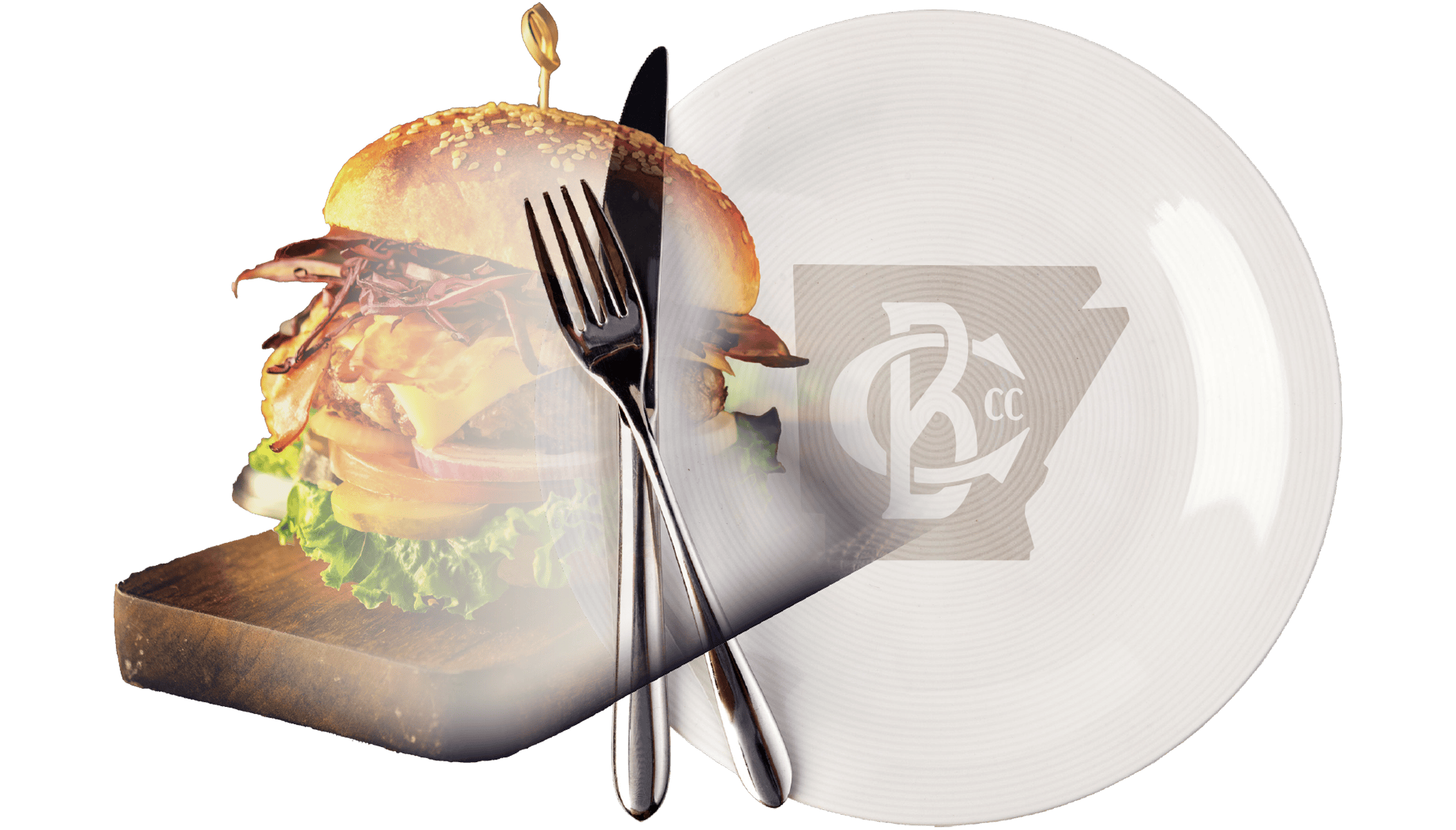 Hamburger with sesame bun and layered toppings