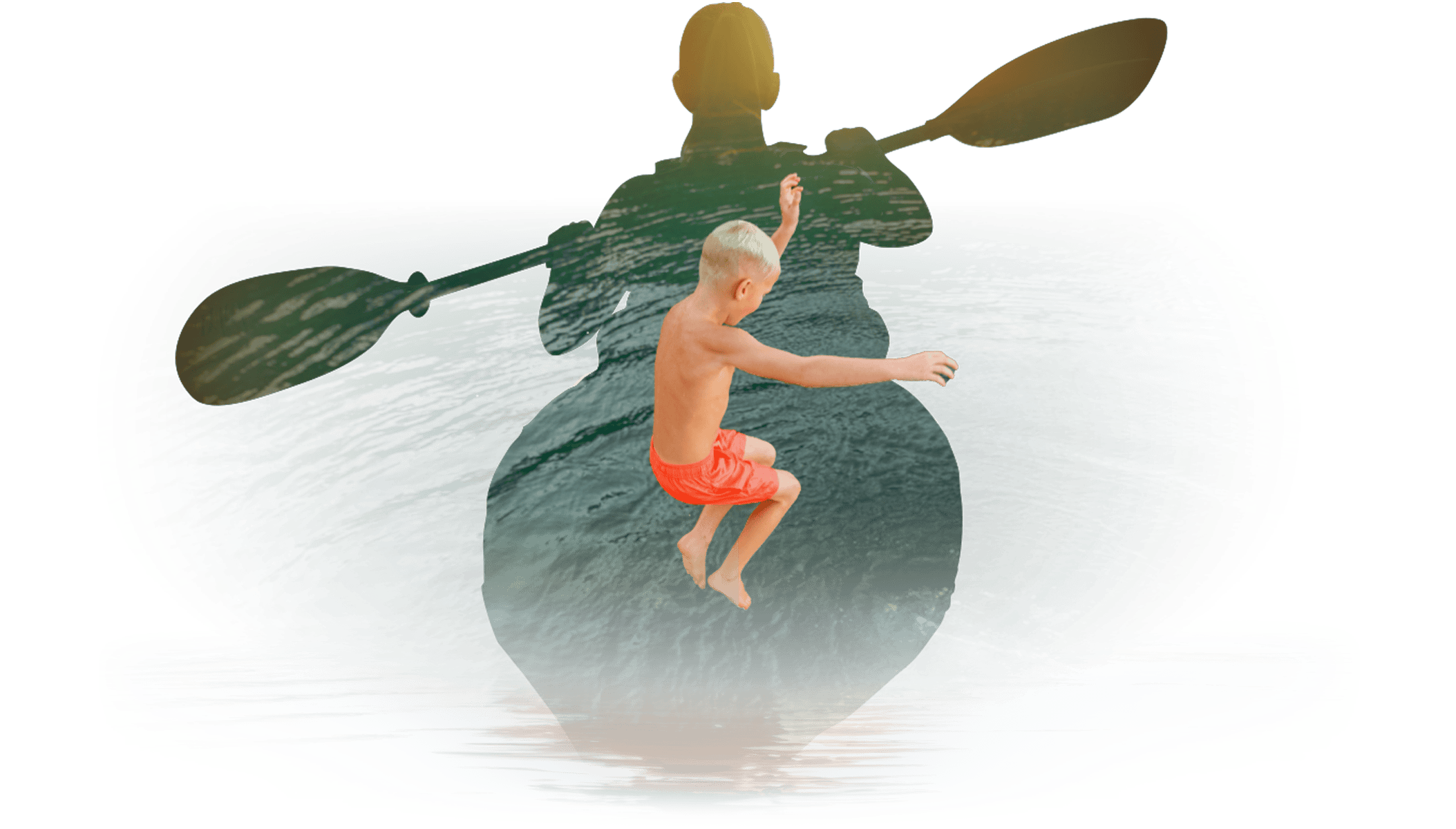 Shirtless boy jumping into water